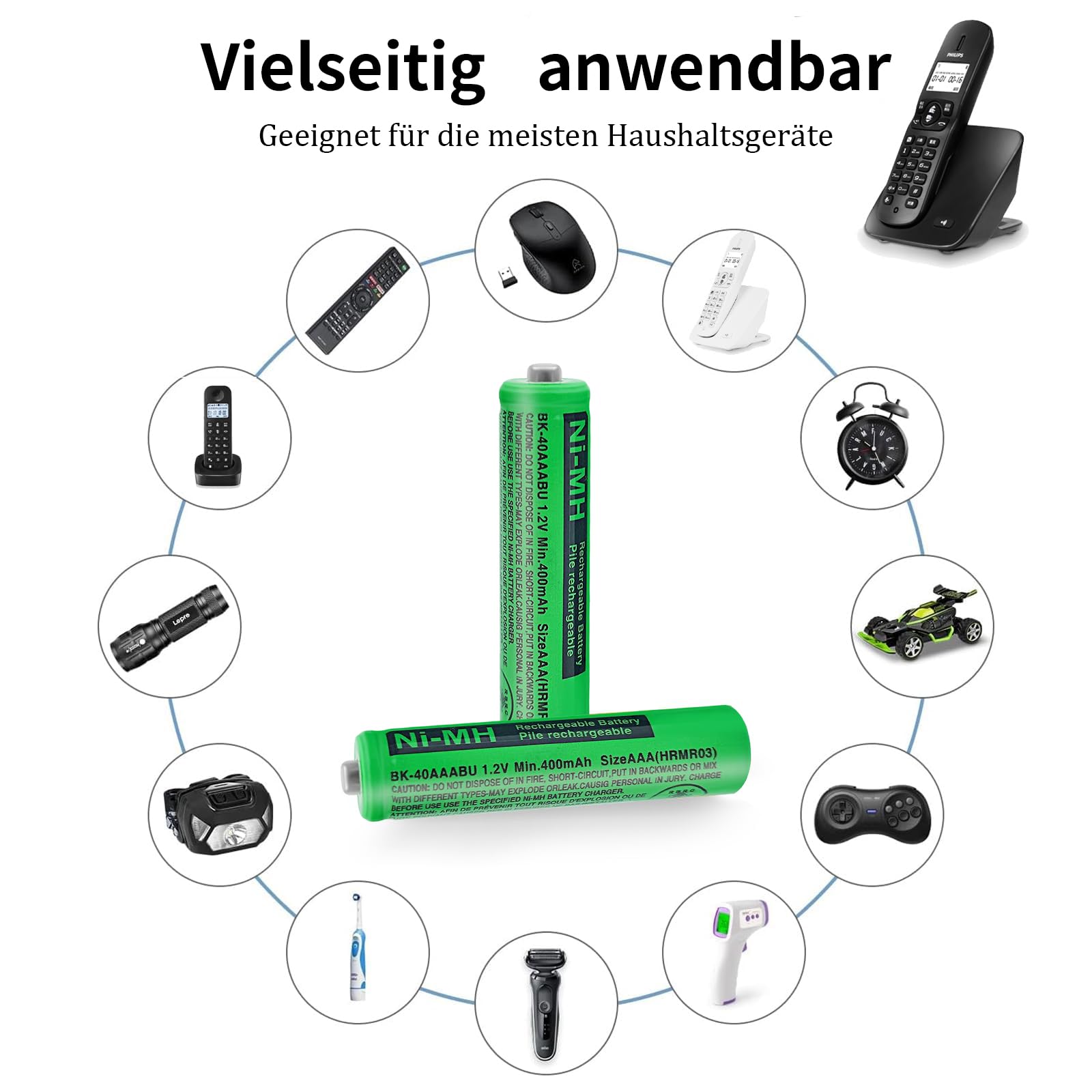 Panosonic Gigaset DECT Piles Rechargeables Ni-MH AAA 1,2V 400mAh Lot de 2 BK-40AAABU