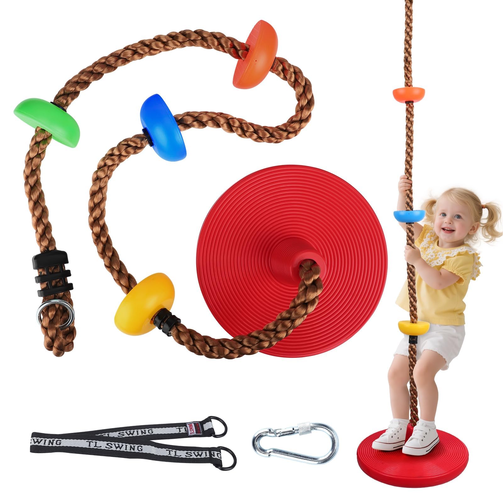 Climbing Rope Swing Tree Kids Swing with Platform and Disc Swing Seat Set Playset Accessories,Tree Swing for Kids Rope Swings for Tree,load capacity up to 200 kg (red)