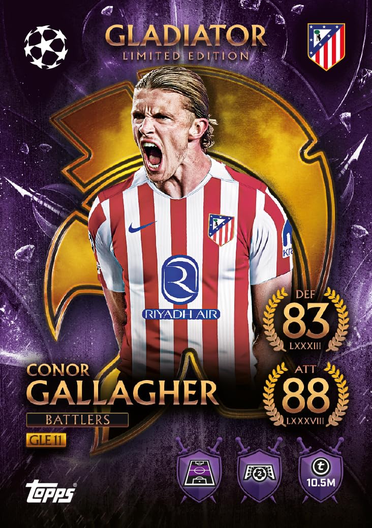 Topps UCC Match Attax 2025/26 Mega Tin Battlers 45 carte Match Attax 3 carte esclusive Gladiators LE