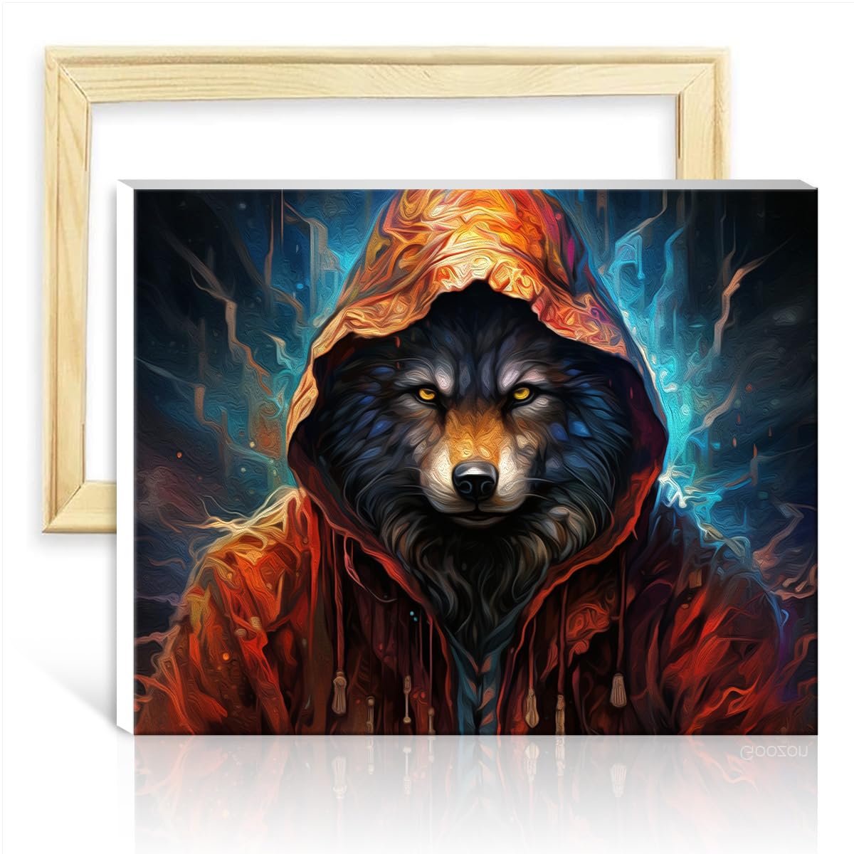 TANGFEIY Oil Painting Hoodie Wolf DIY Oil Painting by Numbers Canvas Crafts with Brushes and Acrylic Pigment Home Living Room Decorative No Frame(40x50cm) — image 1