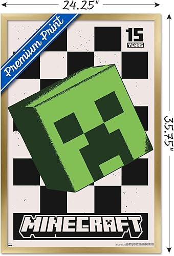 Miniatura 3 de Trends International Minecraft 15th Anniversary - Póster de pared Posterized Creeper, 22.37 x 34.00 pulgadas, versión enmarcada en oro
