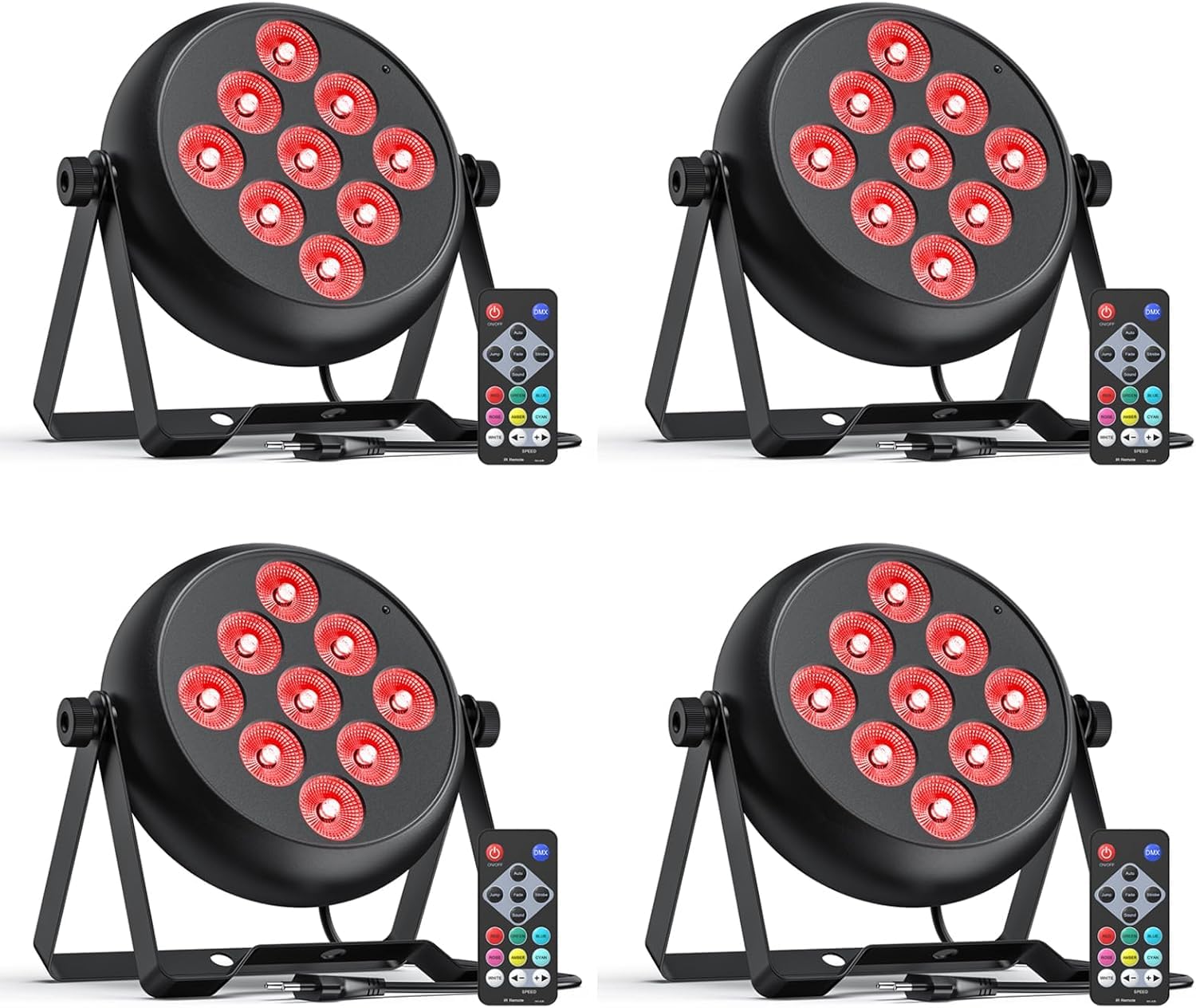 4PCS LED Par Strahler, 9 LED Bühnenlicht mit DMX 5/8CH und Fernbedienung für Hochzeit Weihnachten Haloween