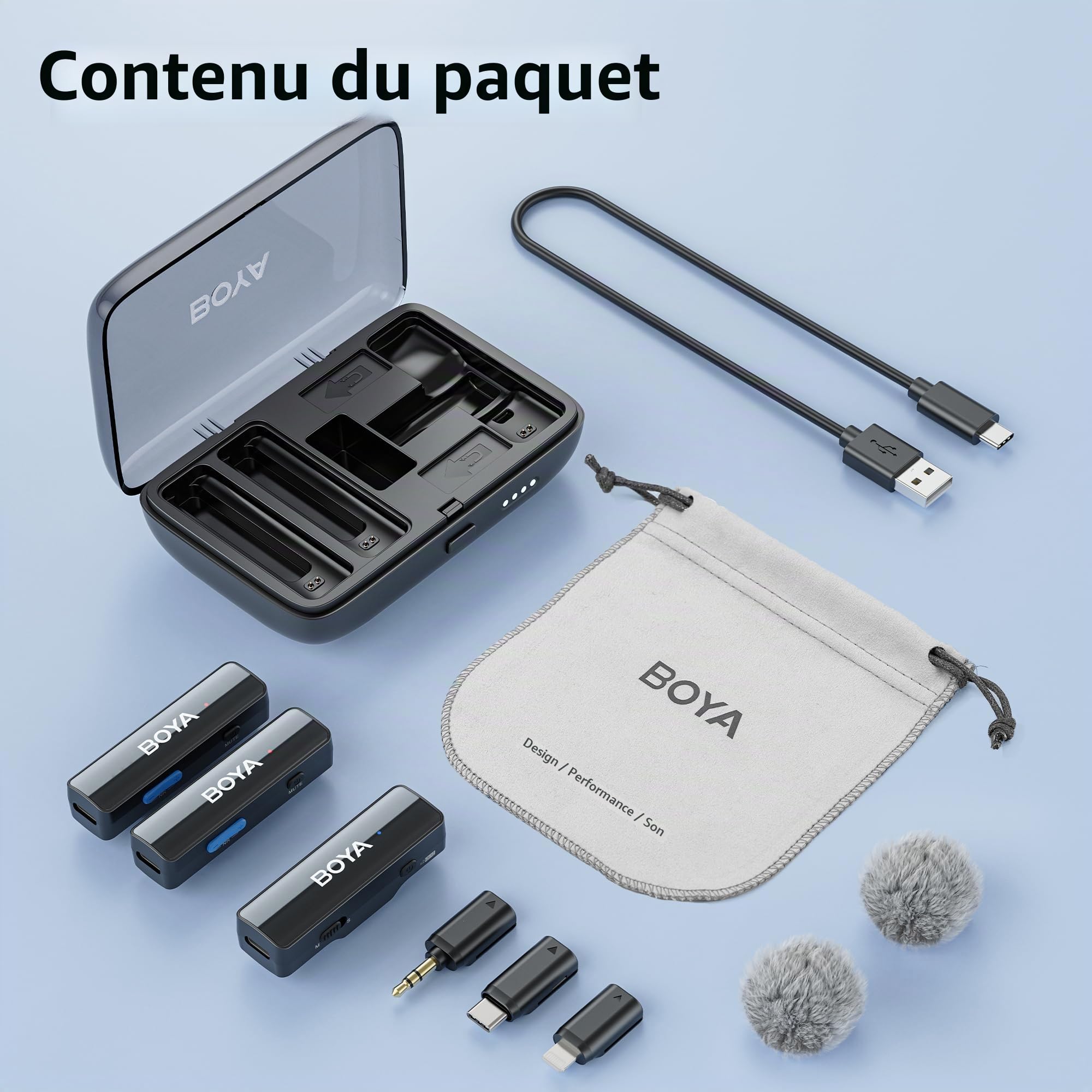 BOYA BOYALINK Microphone Cravate sans Fil pour vlogging, système de Microphone à Revers Double Canal pour Smartphones, Appareil Photo Reflex numérique, tablettes, pour vidéo Youtube, Livestream