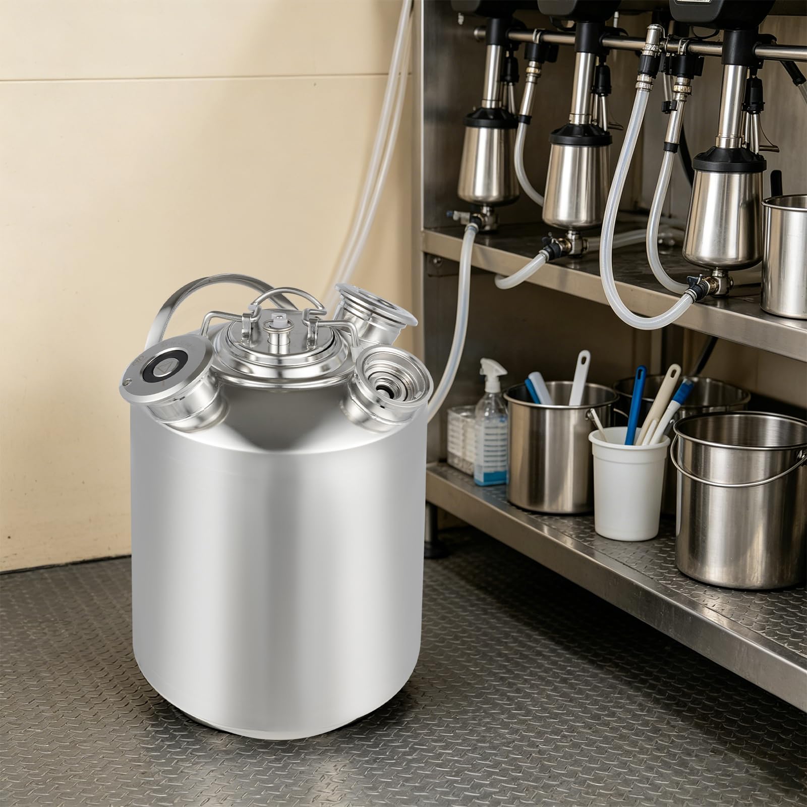 Bier Reinigungsfass 10L Edelstahl Zapfanlagen Reinigungsset | 3-Kopf Reinigungsbehälter mit Deckel Keg-Spießen A & S Bierleitungsreiniger für Zapfanlage Milchteemaschine Melkmaschine