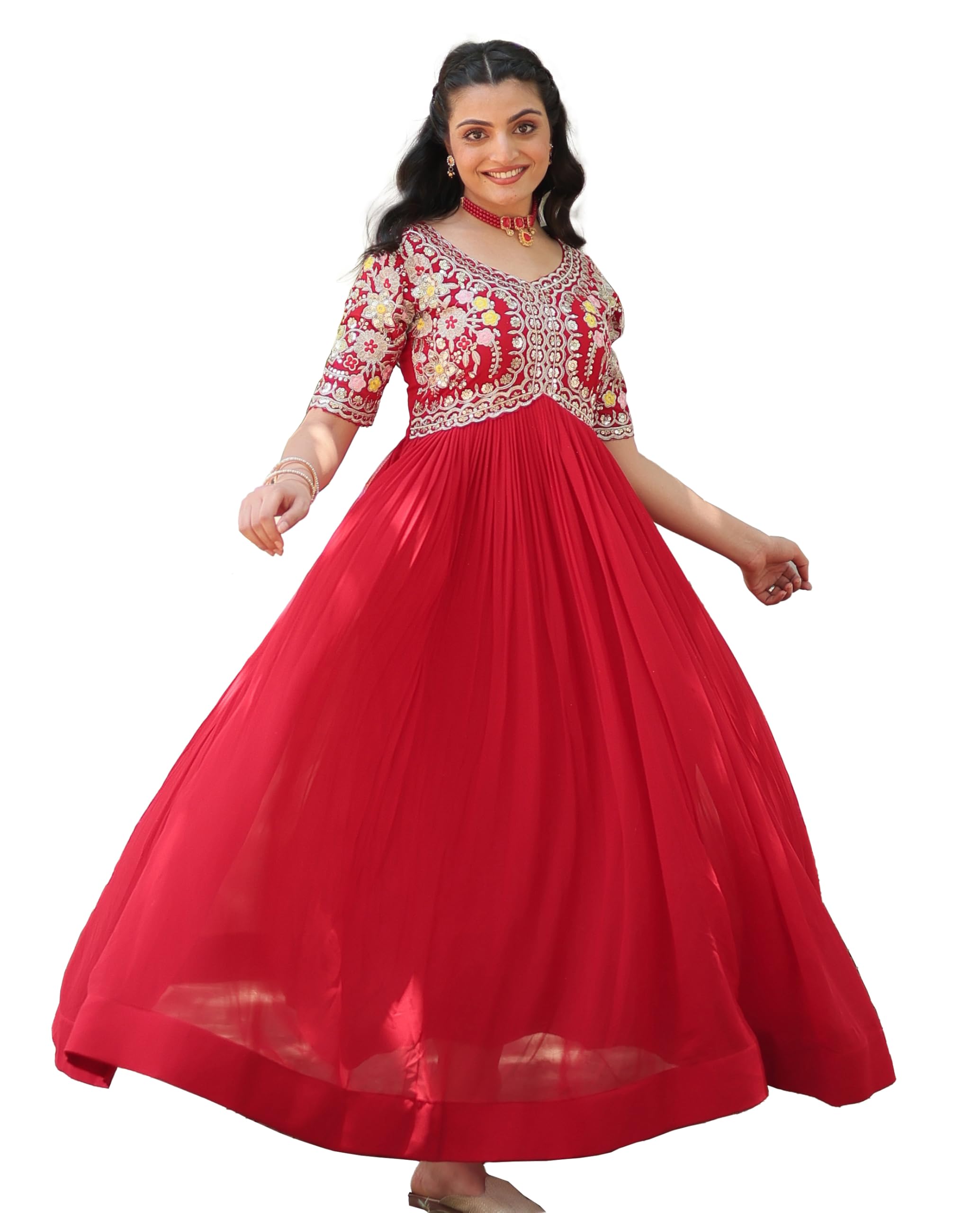 Fashion Basket Women's Georgette Embroidered Anarkali Gown