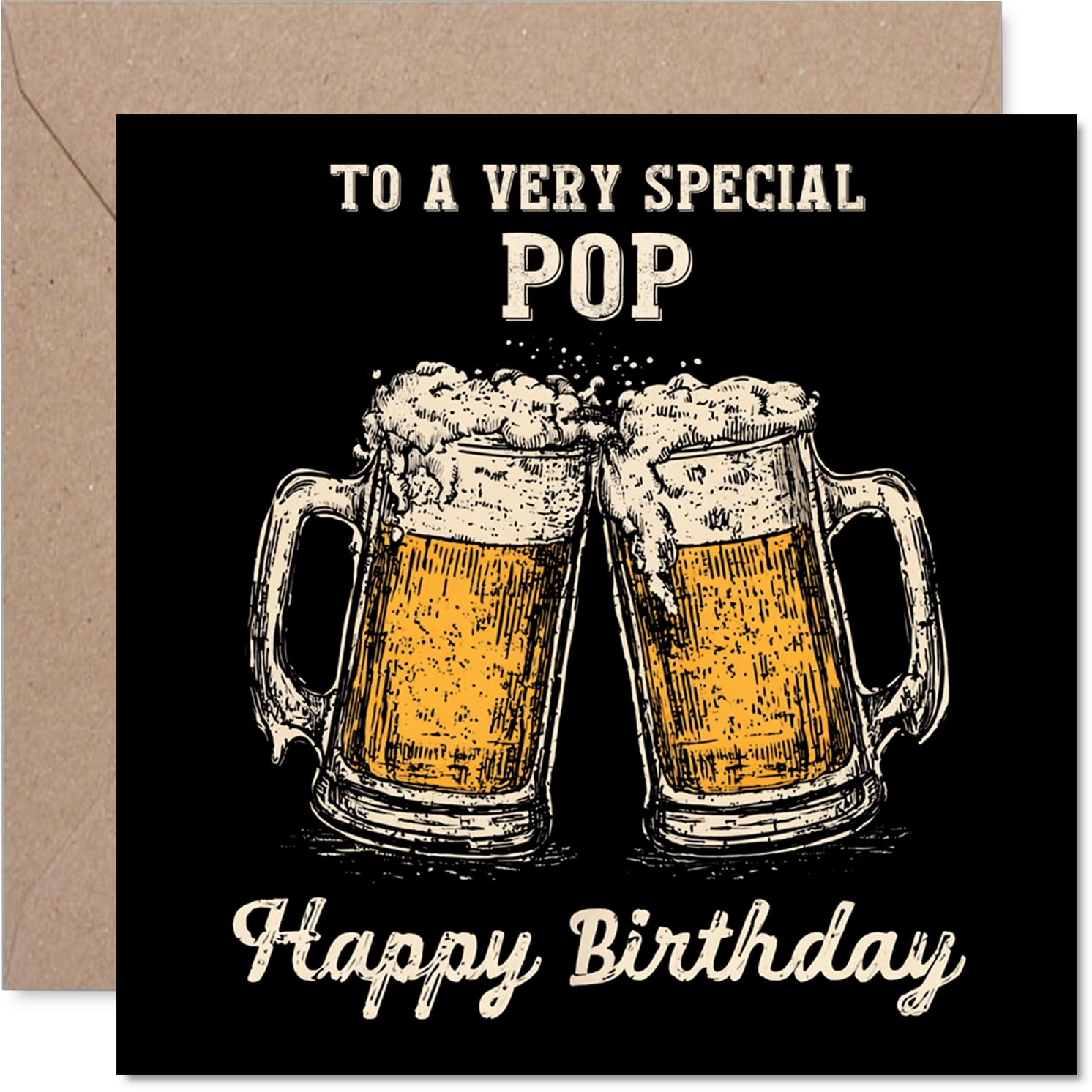Pop Birthday Card - Bday Beer - Happy Birthday Card for Pop from Son Daughter, 145mm Cheers Beer Greeting Cards