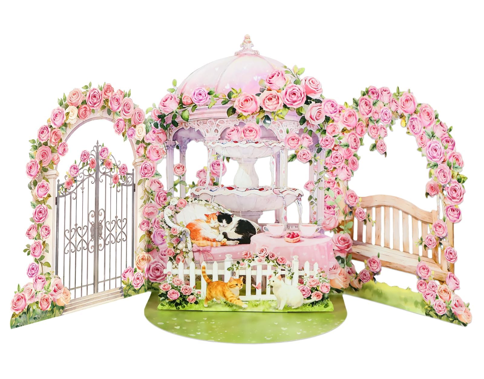 Pop Up Cat Valentines Card - Kittens in Romantic Rose Garden 3D Valentines Card for Her, Wife, Girlfriend Cat Lovers, Handmade Gift for Anniversary Valentine’s Day