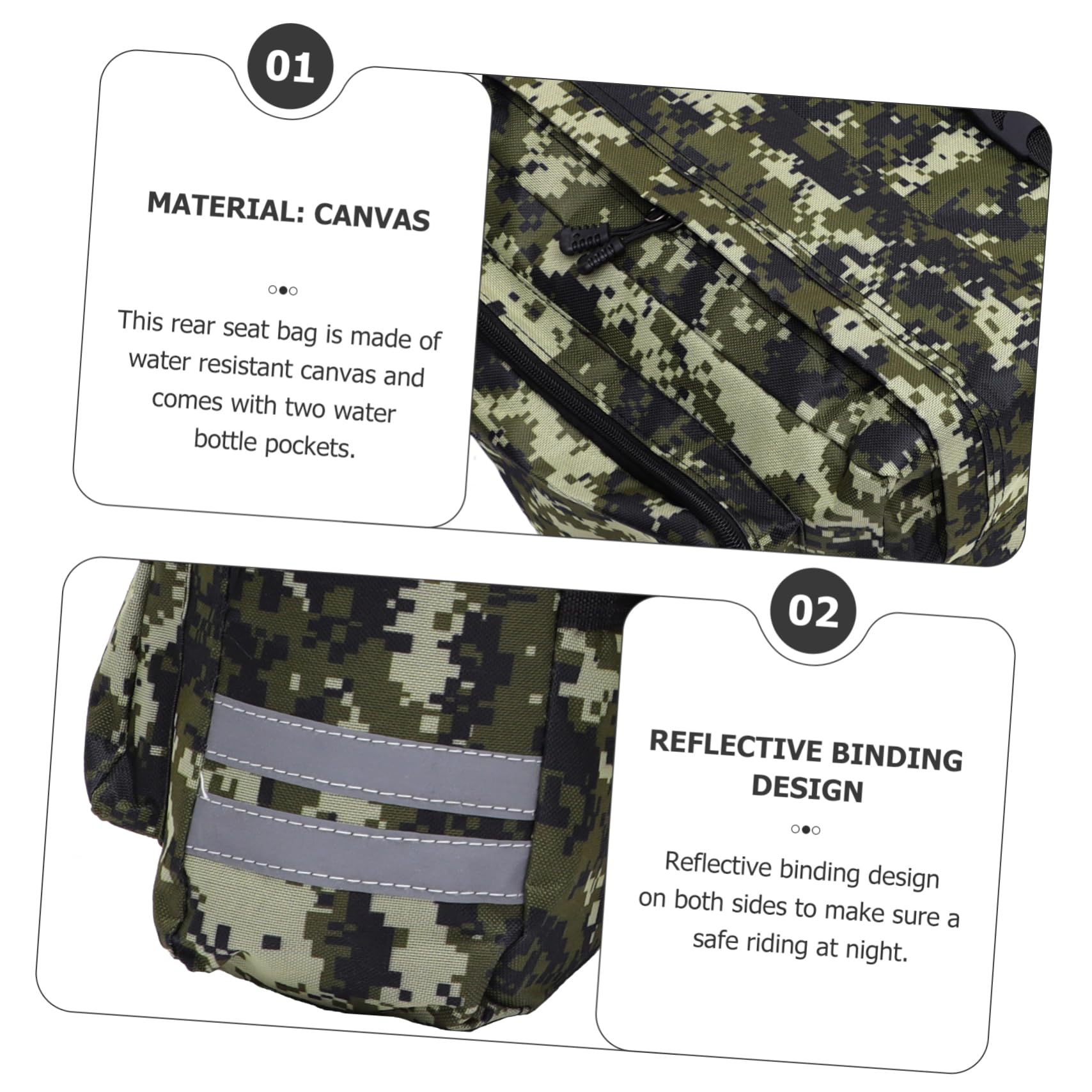 BESPORTBLE Camo Canvas Rear Seat Bag Bike Saddle Bag Reflective Strips Waterproof