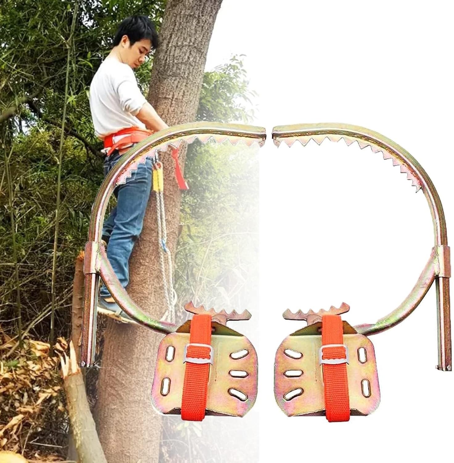 High-Altitude Tree Climbing Spikes - Stainless Steel Climbing Gear with Anti-Slip Sawtooth for Logging - Durable 350 Model Tree Climbing Tools