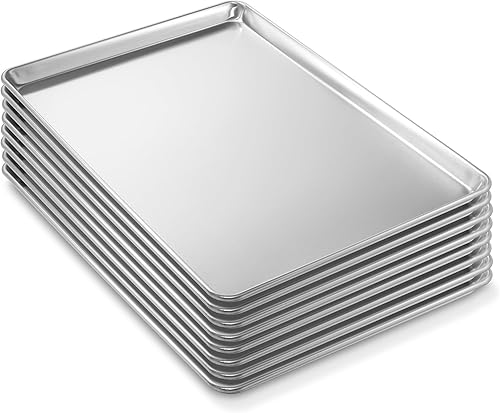 Miniatura 4 de Last Confection Bandejas para hornear de grado comercial de 18 x 26 pulgadas, paquete de 8 bandejas de aluminio para galletas con borde completo