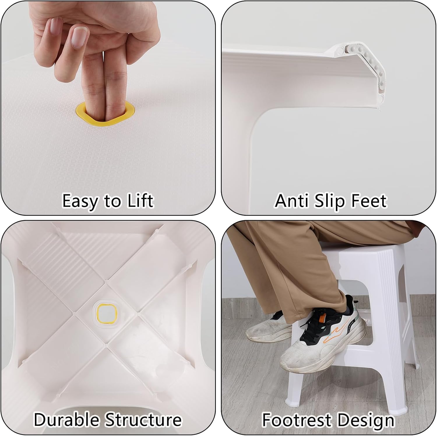 Anbers 12 Packs Plastic Stools with Footrests, 18.7" High Backless Stool Chairs, White