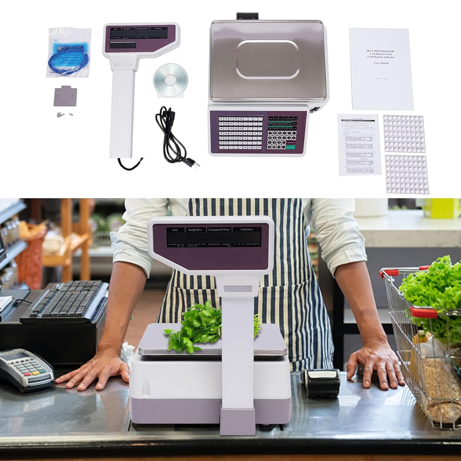 Skala drukowania etykiet, kalkulator ceny cyfrowej, skala kodu kreskowego, wyświetlacz bieguny wieży, kasa, wyświetlacz bieguny na ciśnienie etykiety, pojemność 30 kg/60 funtów