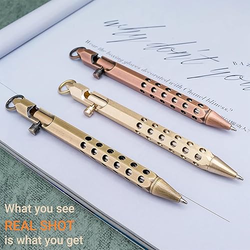Miniatura 6 de Origin-Joy Juego de 1 bolígrafo de acción de pernos seis bordes de latón macizo EDC con 10 repuestos de bolígrafo negro retro