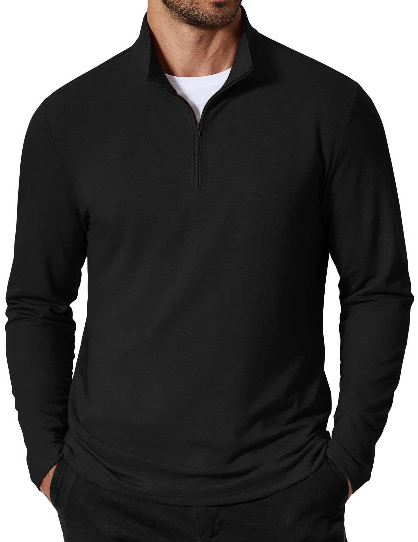 COOFANDY Men's Quarter Zip Pullover Lightweight Mock Neck Sweatshirt Casual Long Sleeve Polo Shirts