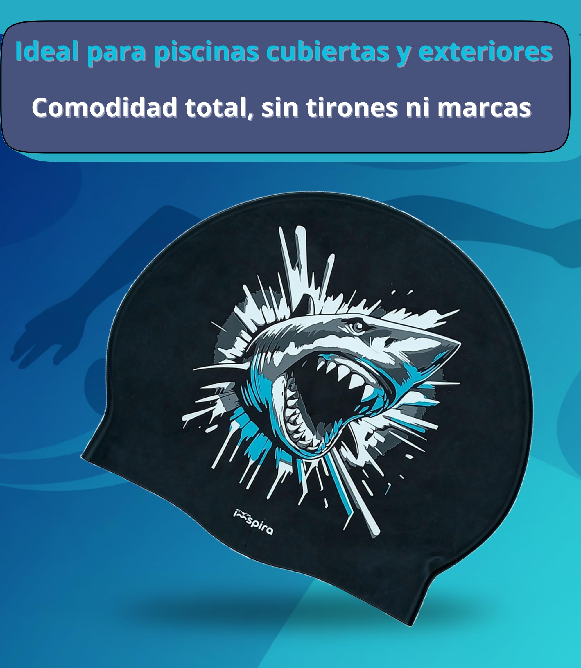 gorro natacion silicona adulto nino THE SHARK tiburon gorro piscina hombre divertido gorra natacion mujer original entrenamiento intensivo deporte acuatico aguas abiertas aquagym master clubes