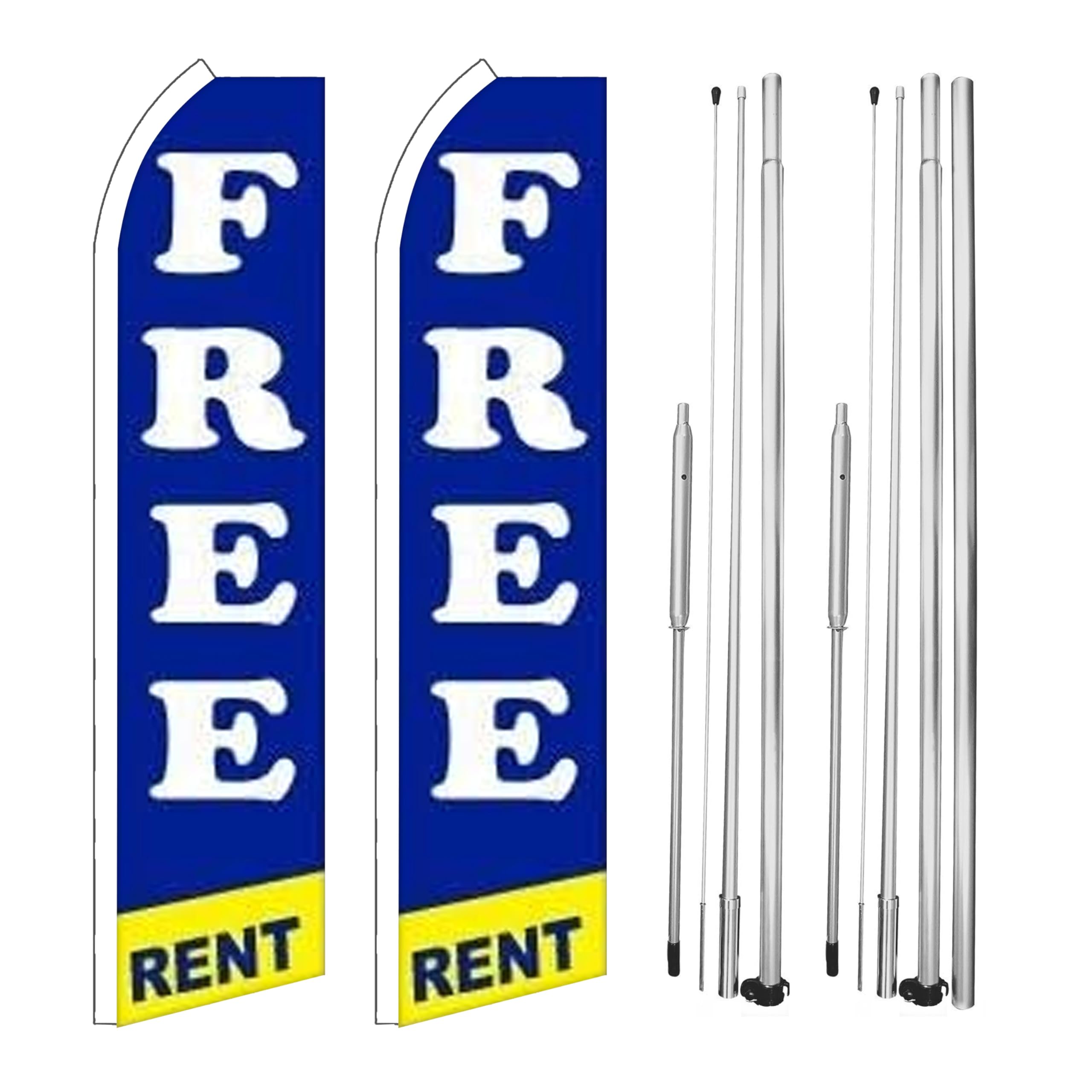 Free Rent King Flag Sign | Outdoor Advertising Marketing Banner, Weatherproof Polyester (With Complete Hybrid Pole Set)