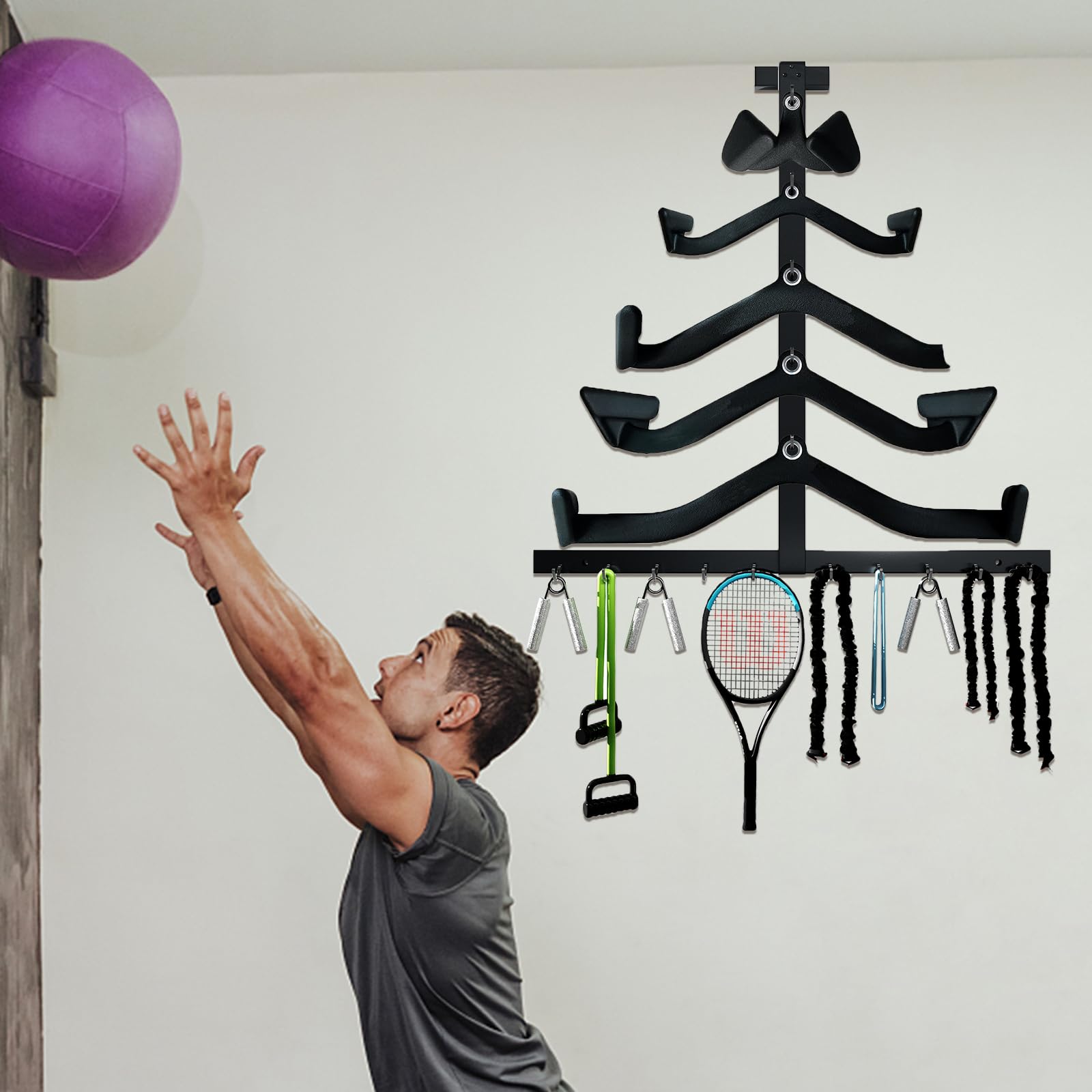 LAT - Barra porta accessori da palestra, organizer per accessori da palestra, accessori Lat LAT per diverse maniglie dei cavi, supporto resistente per il fitness a casa e a parete