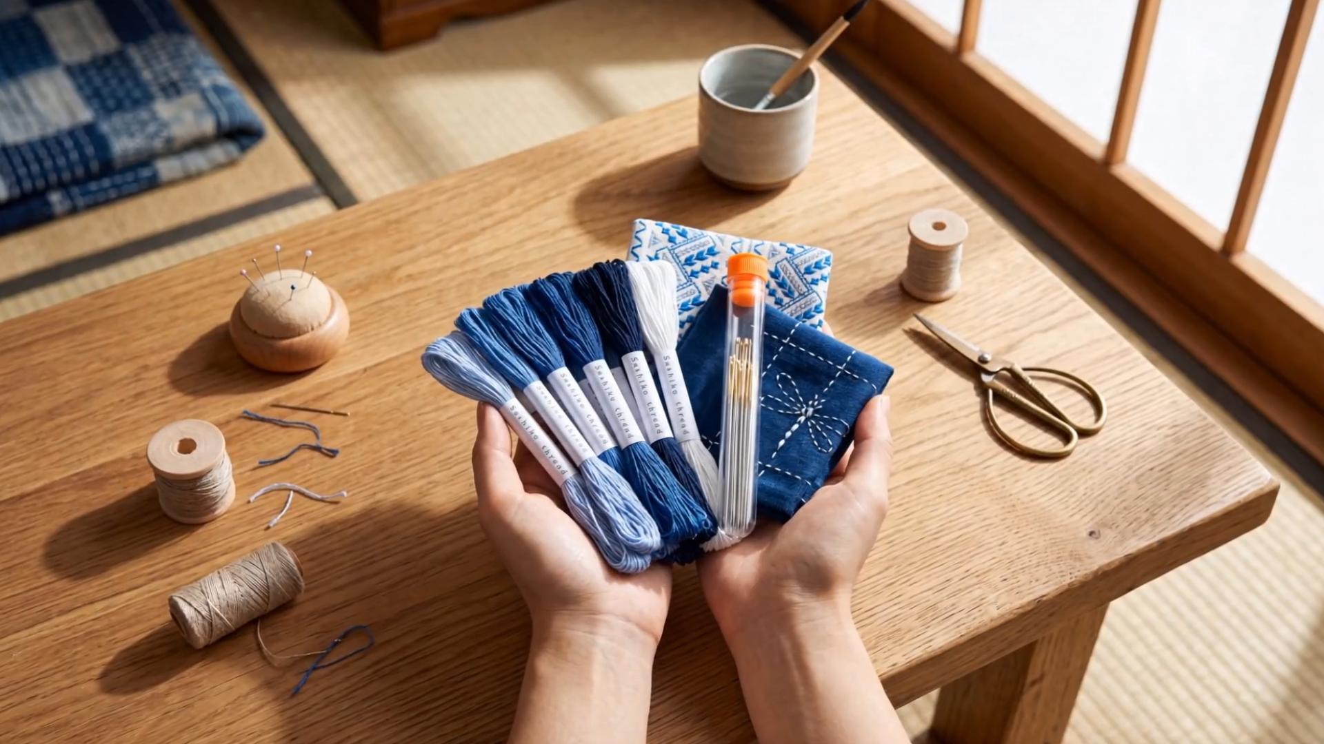 Kit de 12 hilos Sashiko azules de algodón 20 m c/u miniatura 7