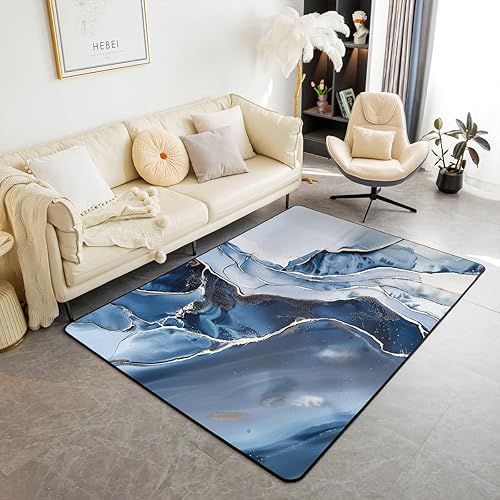 jejeloiu Alfombra de área de mármol azul y gris de 5 x 7 pulgadas, alfombra estética moderna para sala de estar, dormitorio, diseño retro de