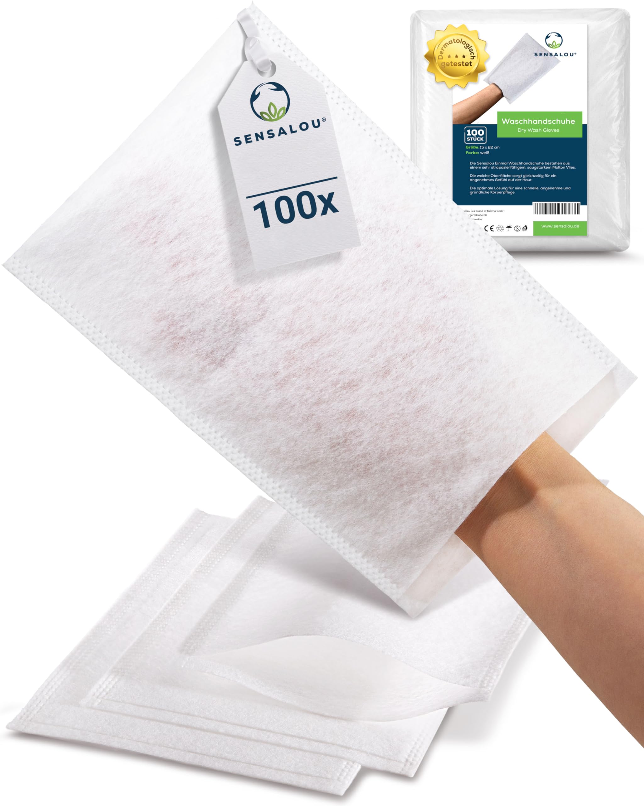 Sensalou Guantes De Lavado Desechables Impermeables 100 Unidades 12 x 22 cm Toallitas Íntimas Microfibra Tela No Tejida Suaves y Resistentes Para Adultos Bebé Niños Viaje Camping Festival Blanco