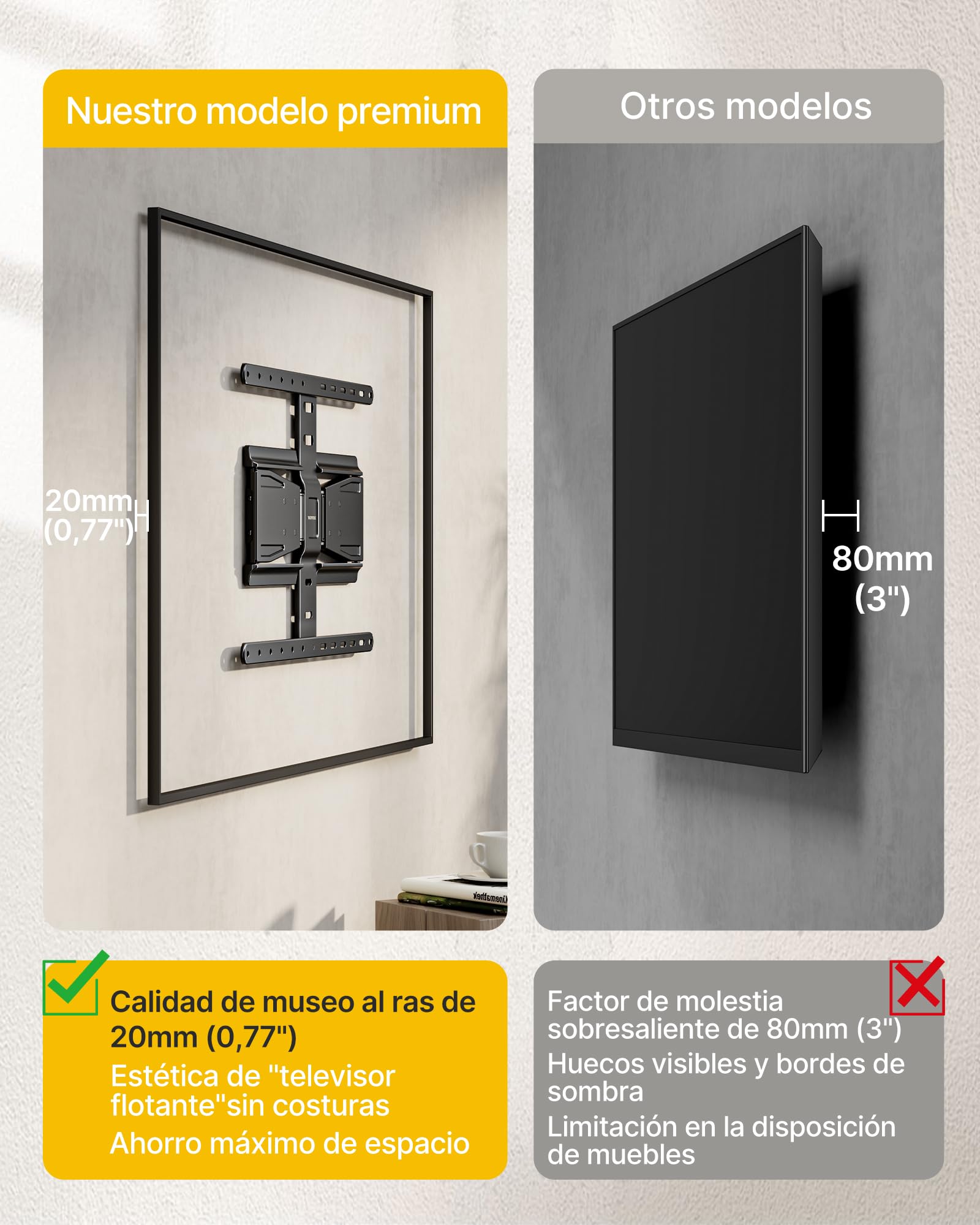 monTEK Soporte TV de Pared 37~75", VESA 800×400mm máx. Carga máx.50kg | Soporte De Televisor De Pared, Soporte De Pared, Ultra Delgado,Doble Brazo Articulado. InclinaciOn, Rotación