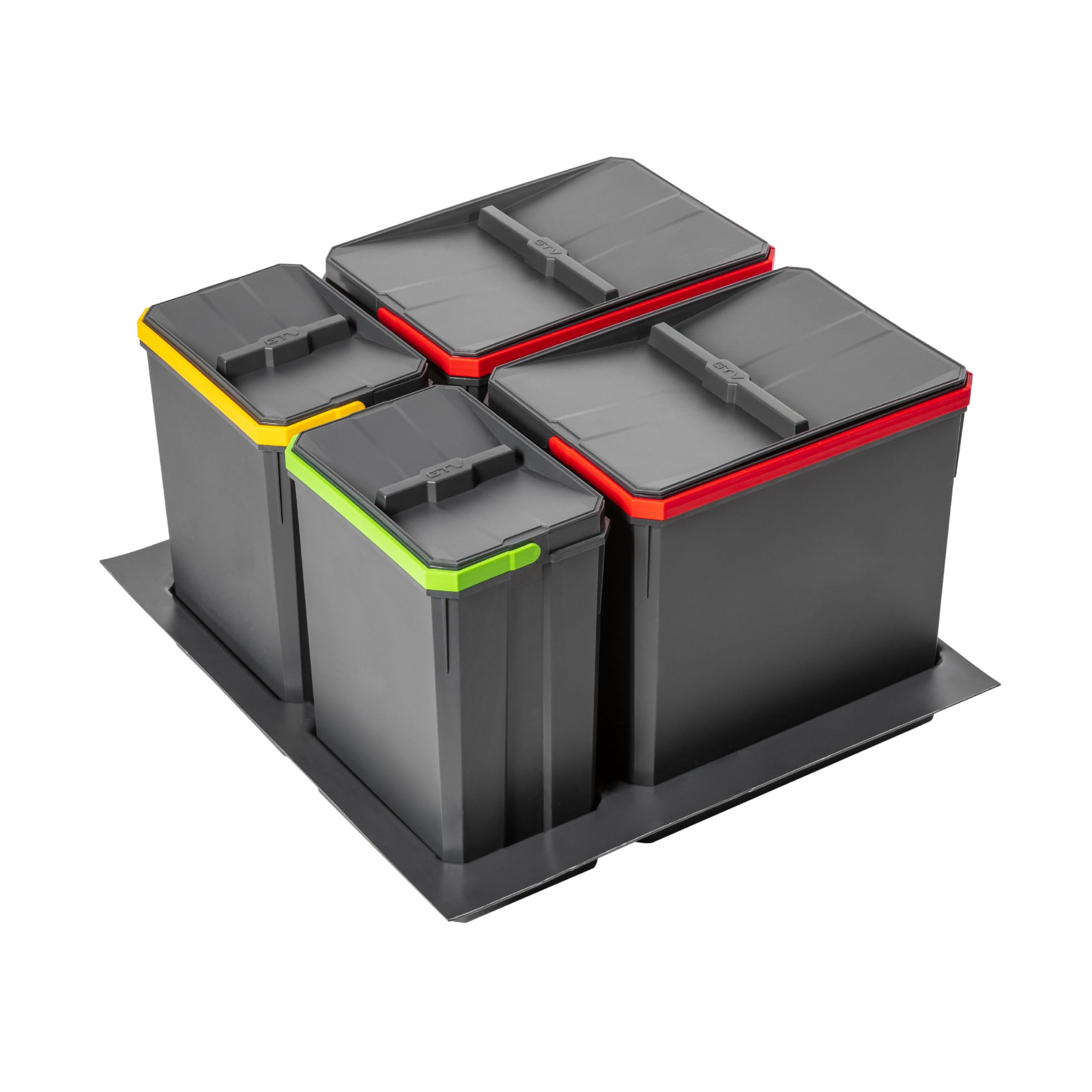 GTV - Abfallsammler Set AxiSpace, für Schubladen und Schränke mit Breite 600 mm, Set Besteht aus Behältern 2x 15L, 2x 7L, Mülleimer aus Kunststoff mit Graphenpartikeln, Farbe Anthrazit