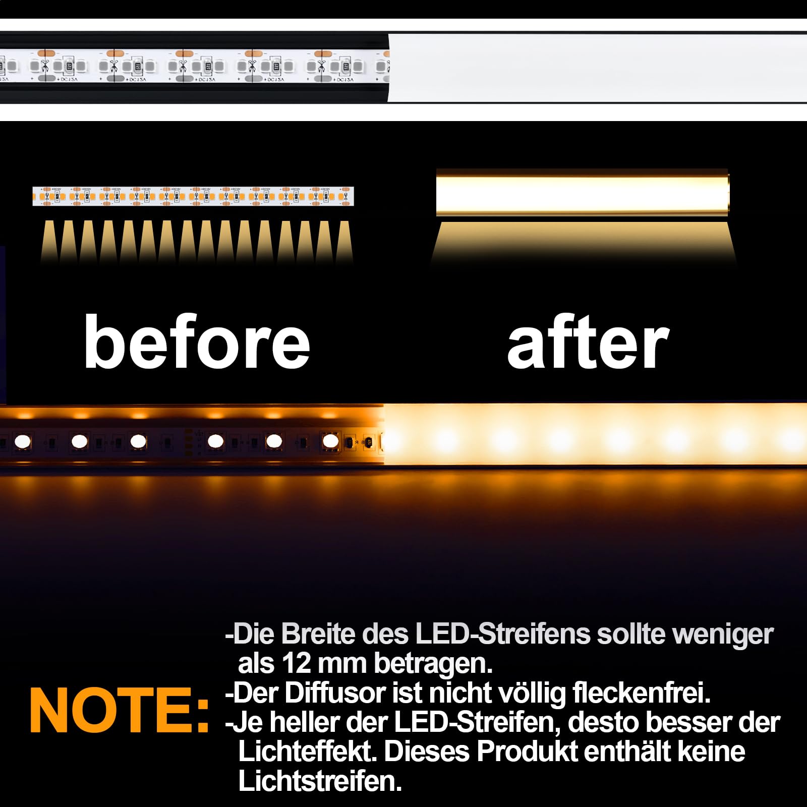 Angdarun Profil LED, profil aluminiowy LED, 6 x 1 m, profil aluminiowy w kształcie litery V do taśm LED/taśm, zaślepek (1M-6V32-HB)