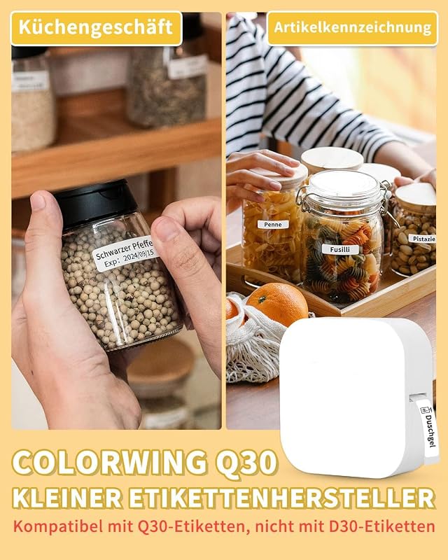 COLORWING Q30 Bluetooth Címkenyomtató, Hordozható Mini Címkéző Készülék iOS Android Kompatibilis, Fehér