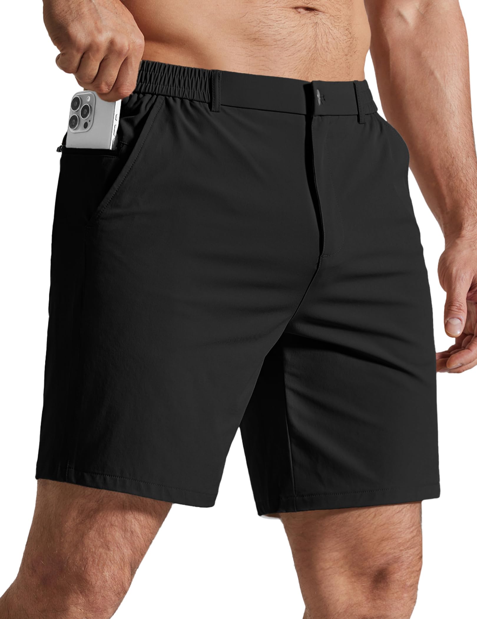 COOFANDY Mens Golf Shorts 7 Inseam Lightweight Quick Dry Shorts Elastic Waistband with 3 Pockets UPF50