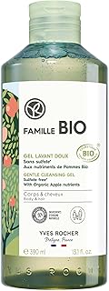 Yves Rocher Organic Family Range- Famille BIO Gentle Cleaning Gel with Organic Apple for Body & Hair. Certified Organic for the Whole Family. Tested Under Ophthalmological and Dermatological Control. Sulfate Free Formula. Suitable for Sensitive Skin. Bottle 390ml(Gentle Cleaning Gel)