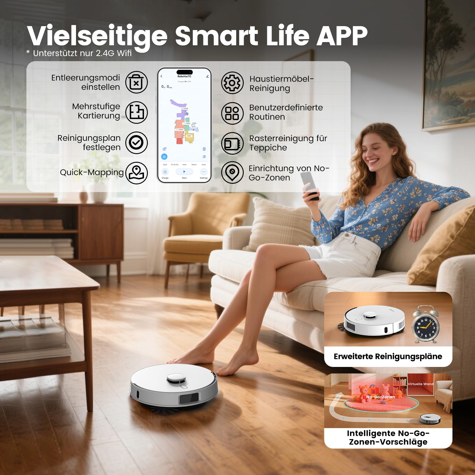 FIXR Saugroboter mit Wischfunktion, Staubsauger Roboter mit Absaugstation 3.5L, 12000Pa Saugkraft, Reaktive 3D-Hindernisvermeidung, T30+ Roboterstaubsauger für Tierhaare und Teppich (Weiß)