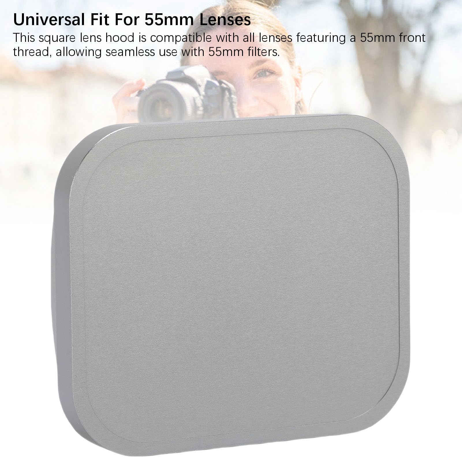 Paraluce da 55 Mm Paraluce Quadrato per Obiettivi da 55 Mm - Universale in Metallo in Lega di Alluminio - Accessori per Fotocamera - Argento (SILVER)