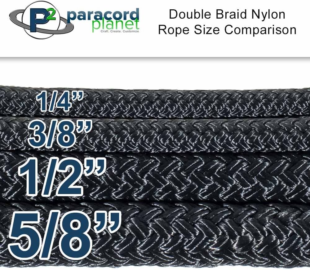 Paracord Planet Double Braid Nylon Rope – 25 ft Black Rope for Marine, Construction, and DIY Projects – 1/2 Inch