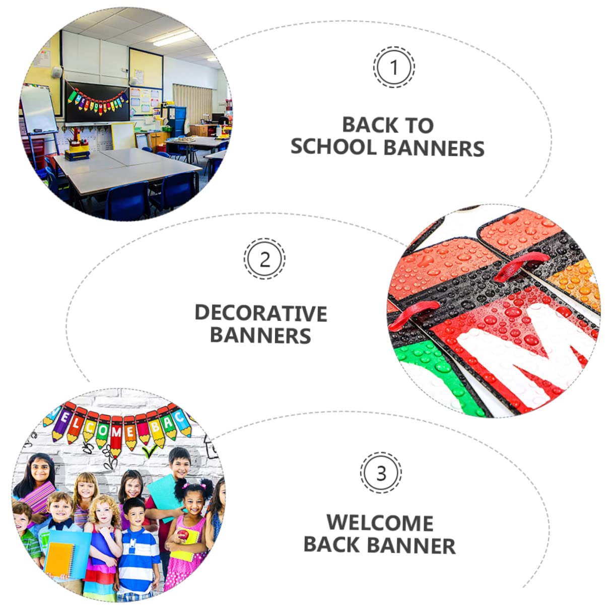 Amosfun 8 Pezzi Striscione Jila di ritorno a scuola striscione di benvenuto Bentornato decorazioni ufficio decorazioni albero decorazioni con bandiere scolastiche Accessorio fotografico