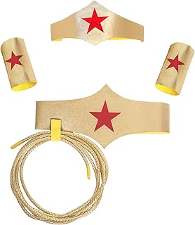 WUYLKZT Halloween Woman of Wonder Costume Accessories Cosplay Set: Gold Tiara, Belt, wrist bands, 3 Meters Lasso