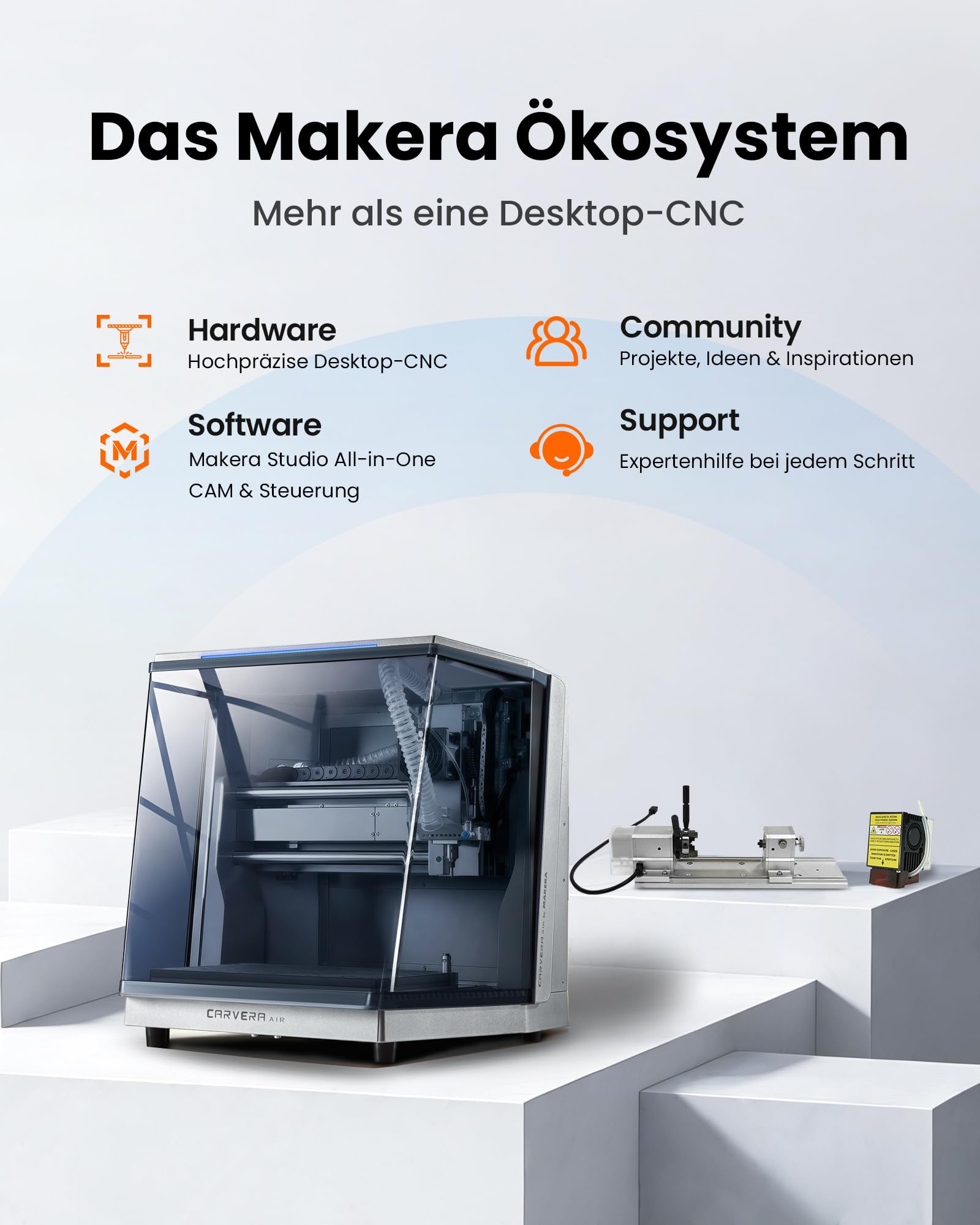 MAKERA CNC-Fräsmaschine, Carvera Air Präzisions-Mini-CNC-Fräse für Aluminium, Holz, PCB & Kunststoff, Schnellwechsel-System, Automatische Nivellierung&Probing, Smartes Prototyping für Werkstatt & Lab