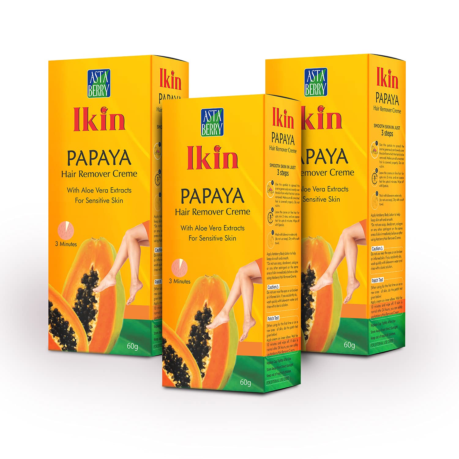 Ikin Papaya Hair Remover Cream For Sensitive Skin - Bikini Hair Removal Cream For Women & Girls (Pack of 3 (60gm X 3)) (B094FD1C2S) Amazon Price History, Amazon Price Tracker