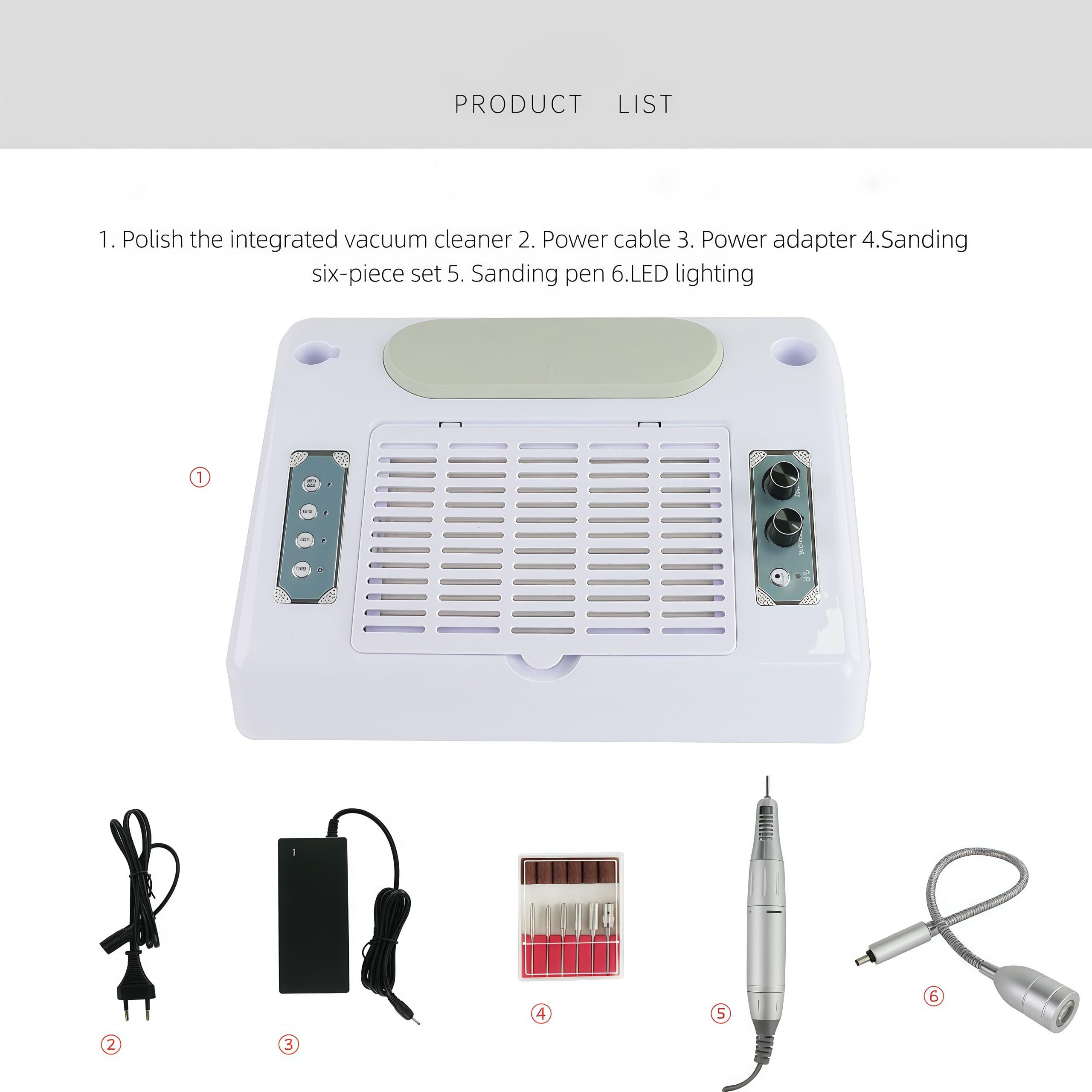 OYHN Aspirador de Uñas con Torno, 30000 Rpm, luz LED Giratoria de 6w Taladro electric de Uñas Profesional, Taladro de uñas electrico 5 en 1, Potente Aspirador de 96W, para Uso Doméstico en Salones