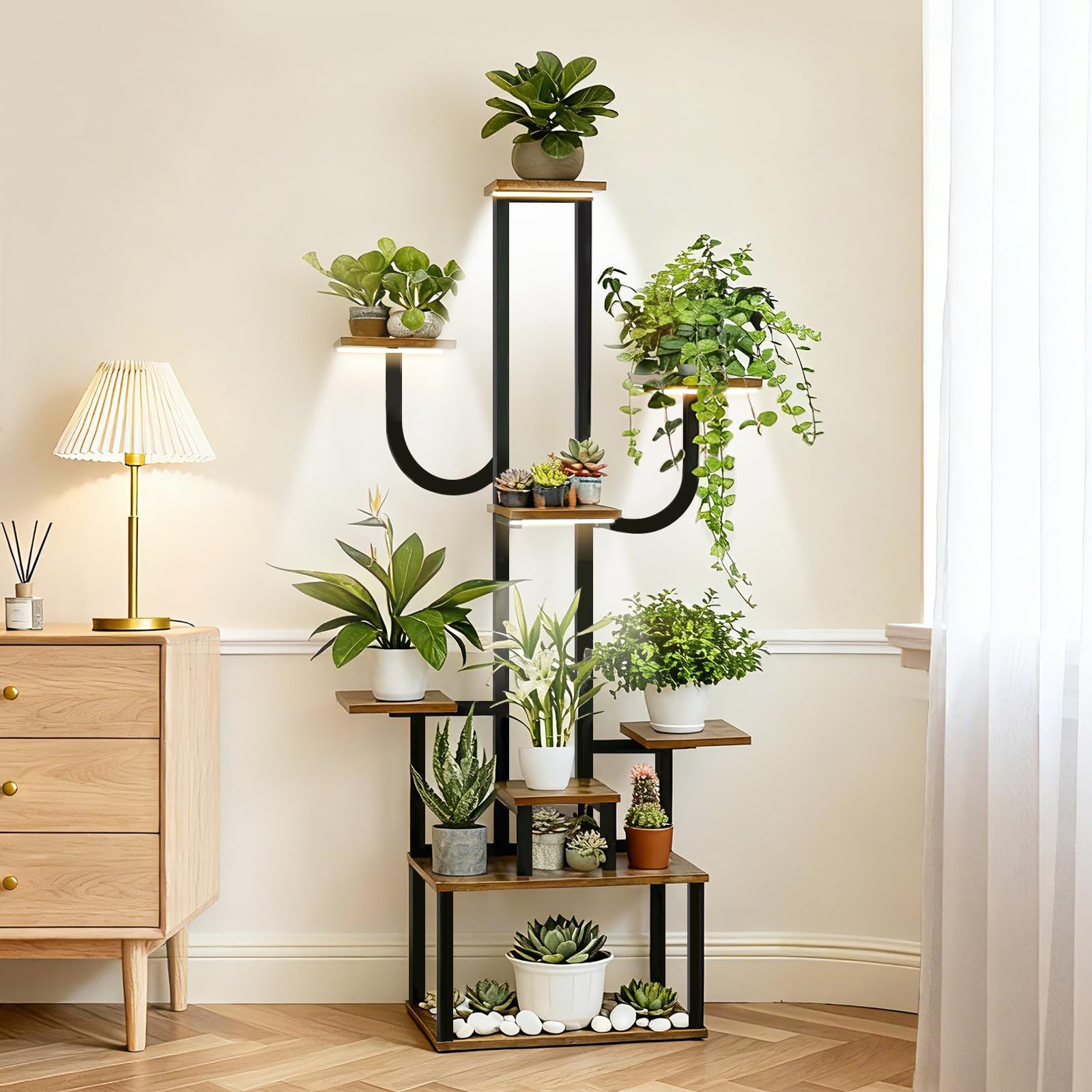 joyhalo Plant Stand Indoor with Grow Lights, 9 Tiered 65" Tall Indoor Plant Shelves for Multiple Plants, Lighted Corner Plants Stands with Adjustable Brightness & Timer for Home Decor