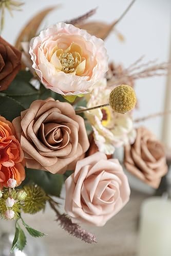 Miniatura 6 de Flores artificiales de aspecto real, color rosa polvoriento, rosas falsas de espuma con tallos, 25 piezas para bricolaje, bodas, despedidas de