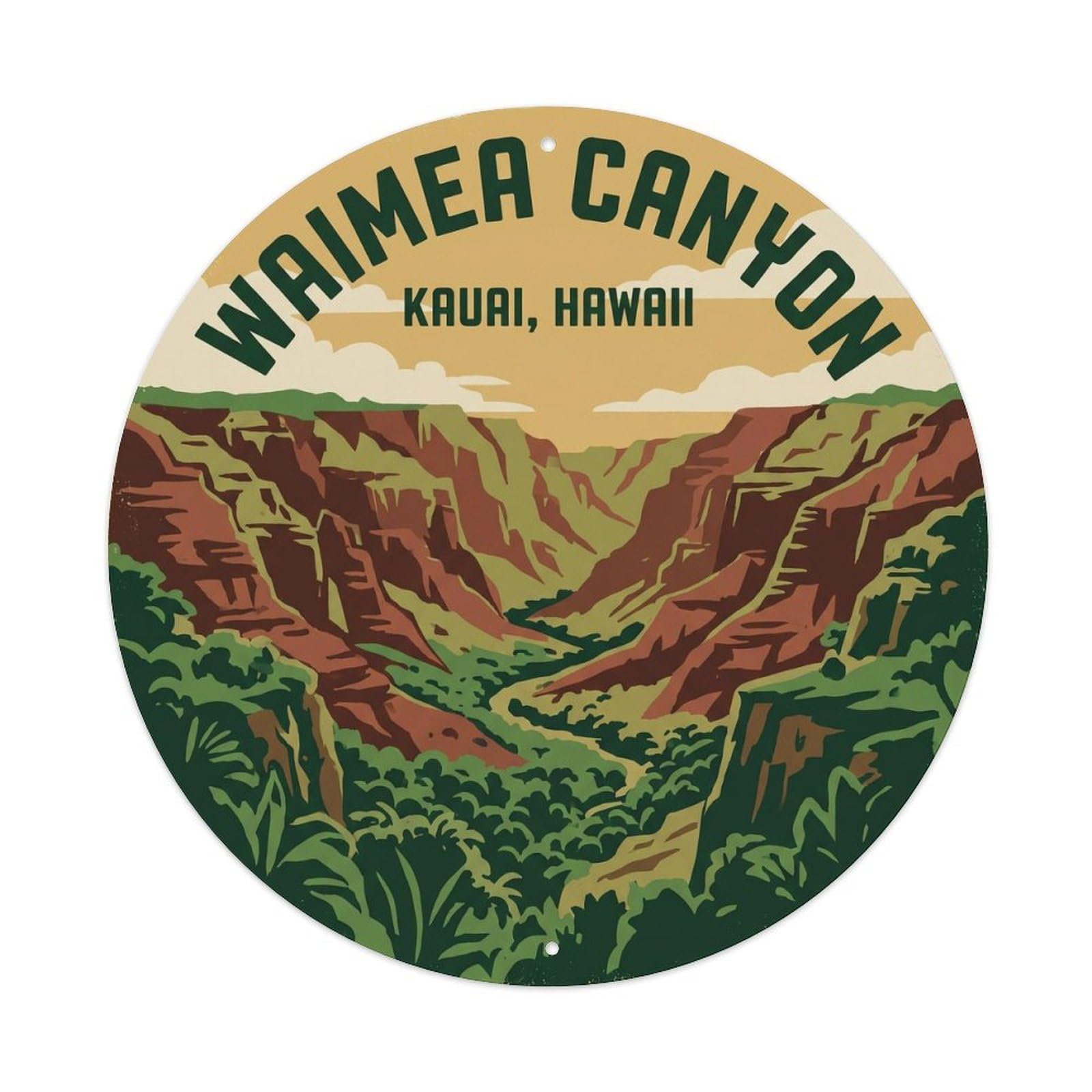 Waimea Canyon Panorama Hawaii Tropical Trail Rainforest Metal Tin Sign
