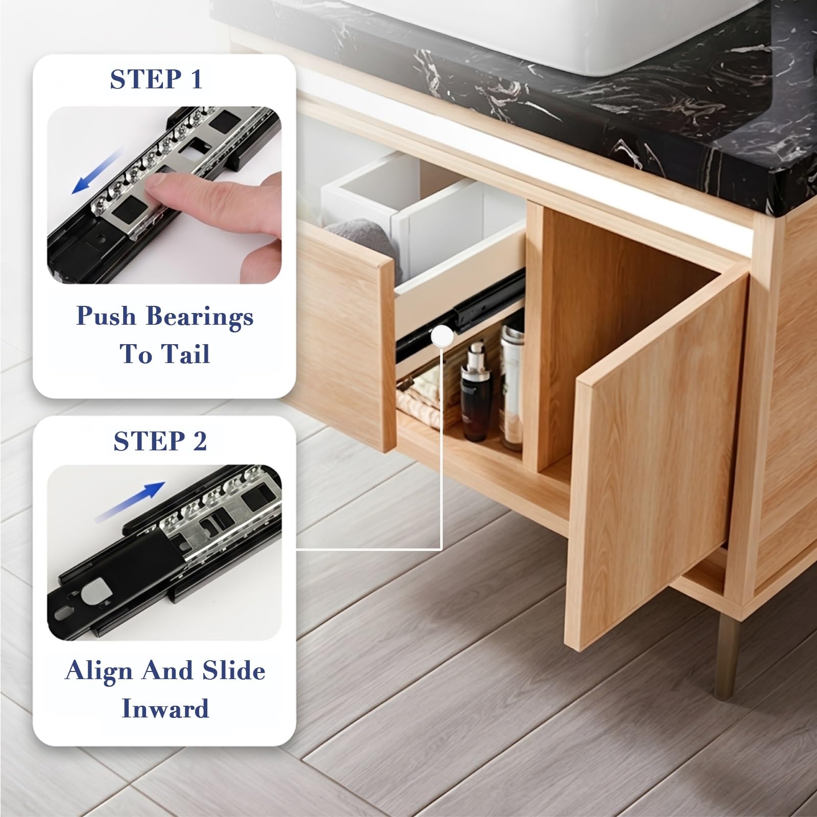 Guide per Cassetti Nere Apertura a Pressione, 3 Sezioni Estrazione Totale | Guide per mobili Montaggio Laterale per Cucina Camera da Letto Bagno e Armadio(20″/500mm)