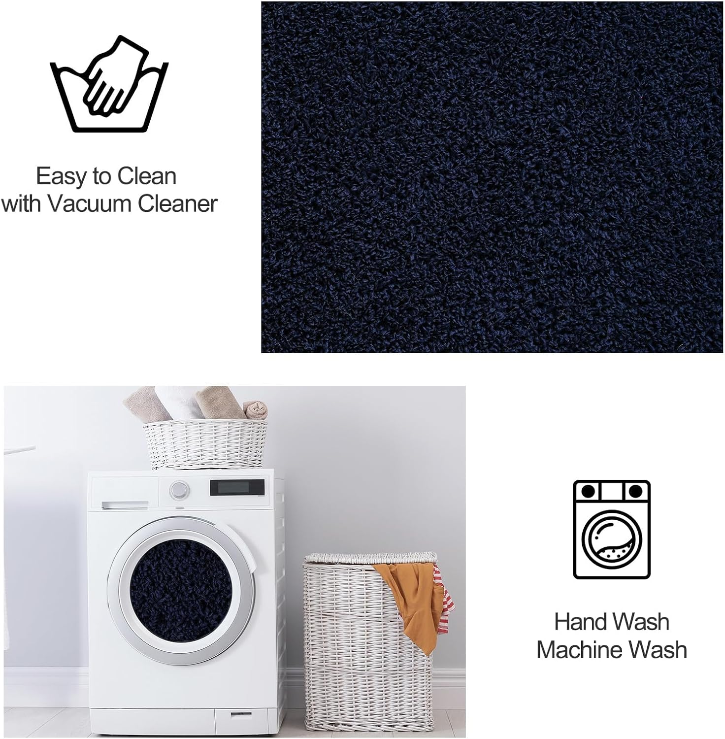 FlyDOIT Area Rugs for Bedroom Living Room, 7x10 Navy Blue Super Soft Comfy Thickened Memory-Foam Indoor Carpets, Modern Aesthetic Minimalist Carpet for Boys Girls Adults Apartment Nursery Home Décor