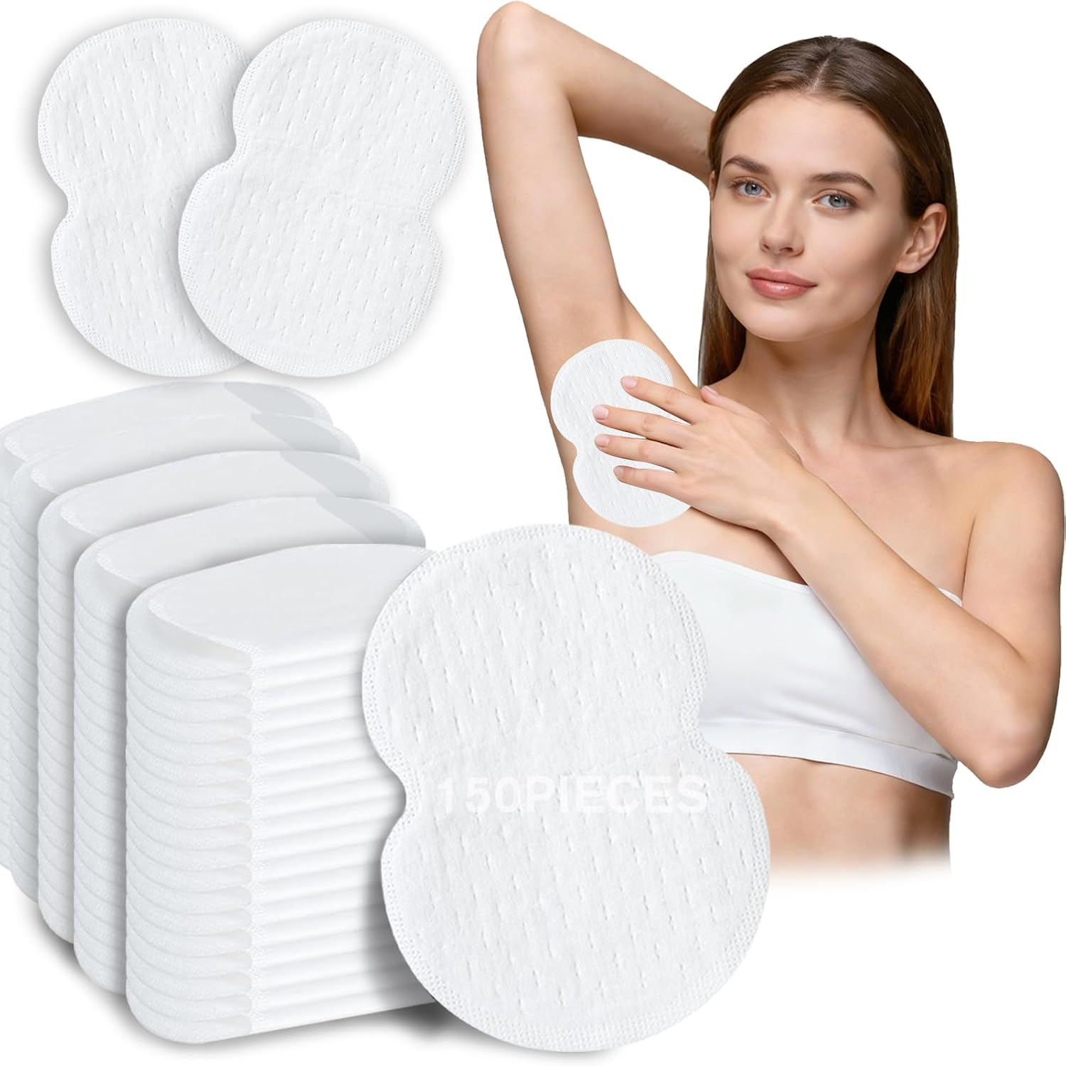 Underarm Sweat Pads 150 Count Disposable Armpit Sweat Pads for Women & Men, Ultra-Thin Microfiber Sweat Shields with Strong Adhesive, Dress Shirt & Blouse Underarm Protection(75Pairs)