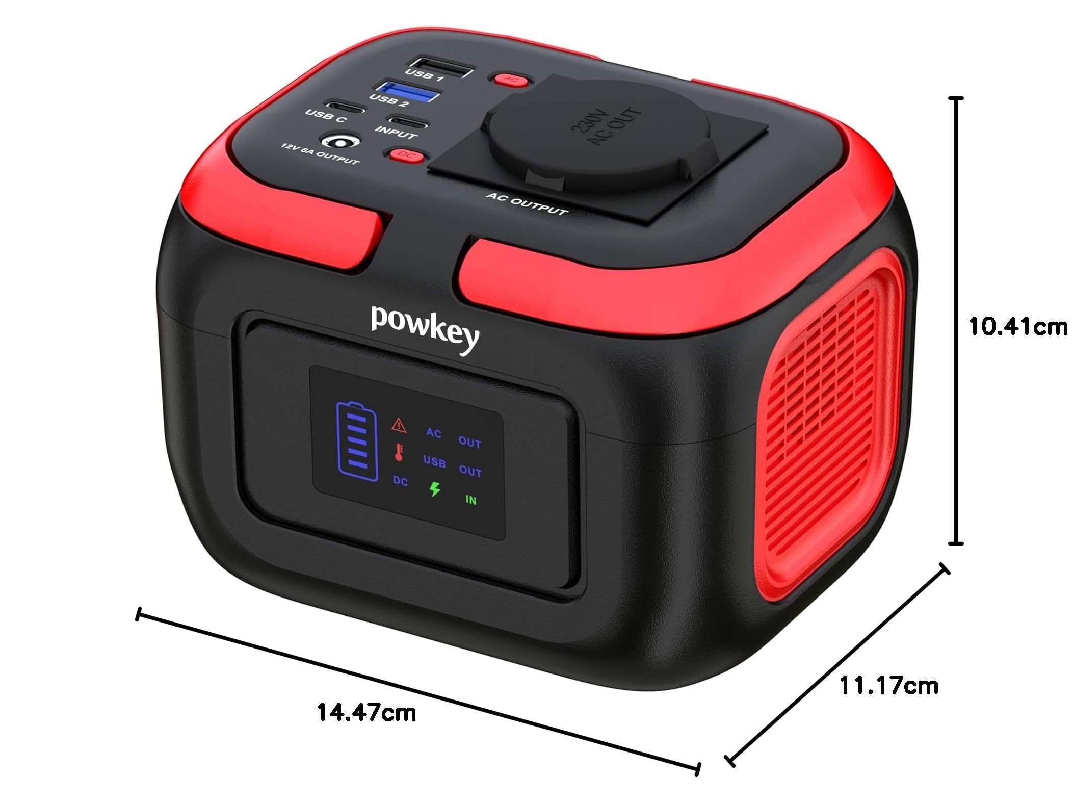 Powkey Tragbare Powerstation 26400mAh/97.68Wh, Powerbank mit Steckdose 120W 230V AC Ausgang 12V 6A DC, Powerstation mit LED und SOS, Solargenerator für Camping Reisen,Solarpanel Nicht Dabei