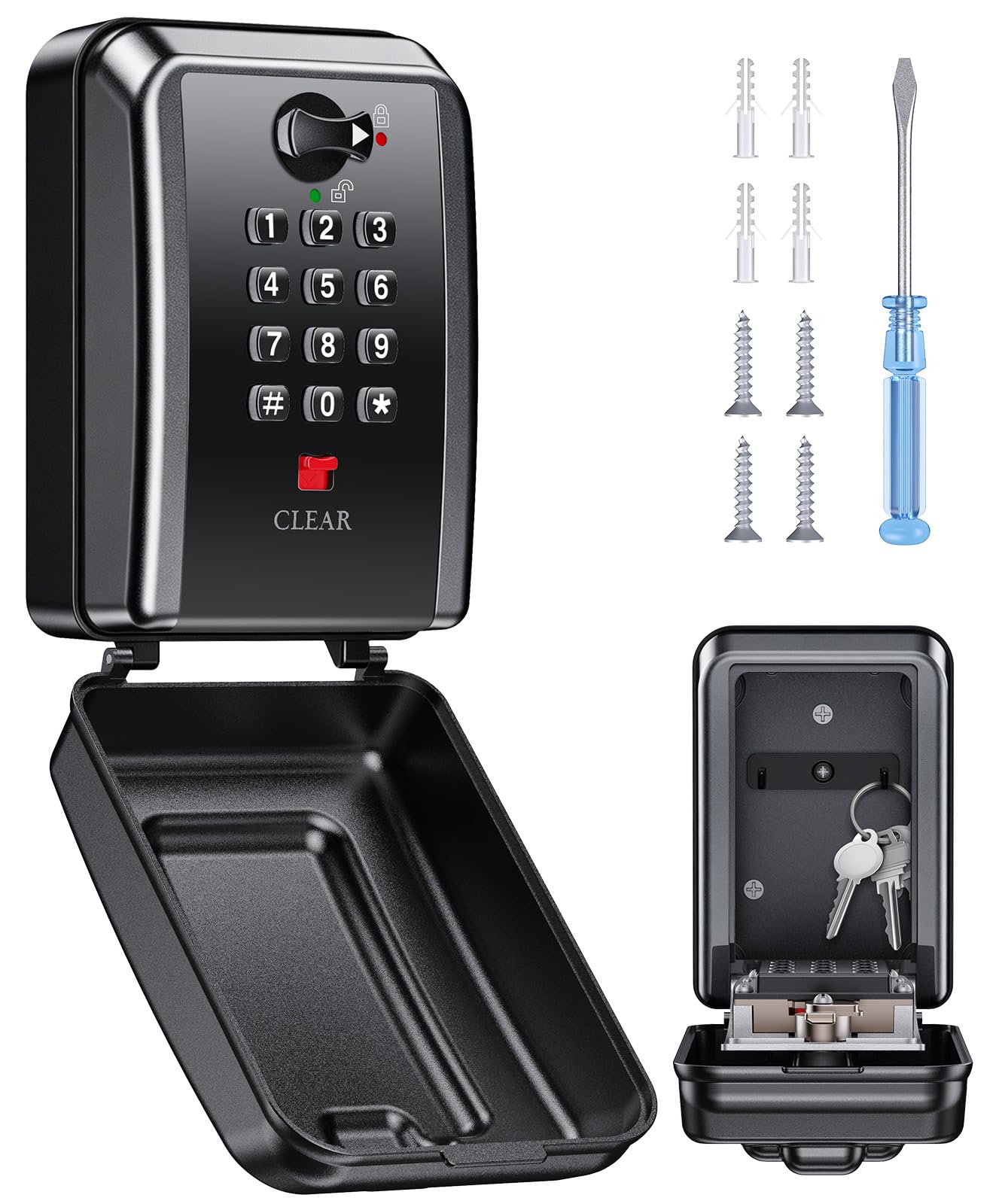 Mohard Caja de Seguridad para Llaves, Caja Llaves Pared con Combinación 12 Dígitos, Gran Capacidad & Impermeable Caja Fuerte Llaves Exterior con Código Resttable para Hogar Garaje Escuela Oficina