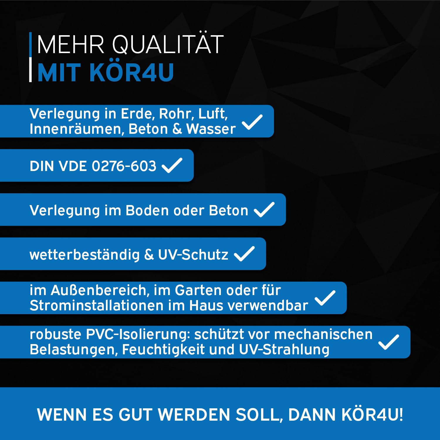 kör4u NYY-J 3 x 1,5 mm² 50m Erdkabel Stromkabel für außen DIN VDE 0276-603