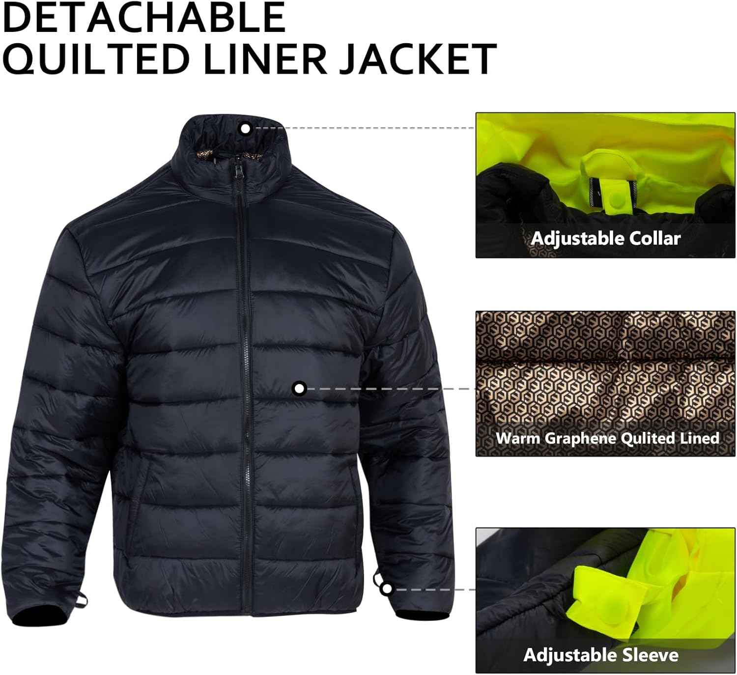 VENDACE 3 in 1 Hi Vis Reflective Safety Jackets for Men Waterproof Class 3 High Visibility Work Jacket with Padded Liner