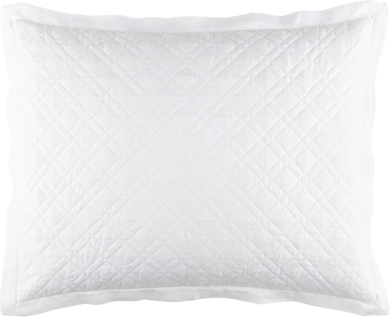 Pine Cone Hill Washed Linen White Quilted Sham, Standard Size, White Solid Pattern