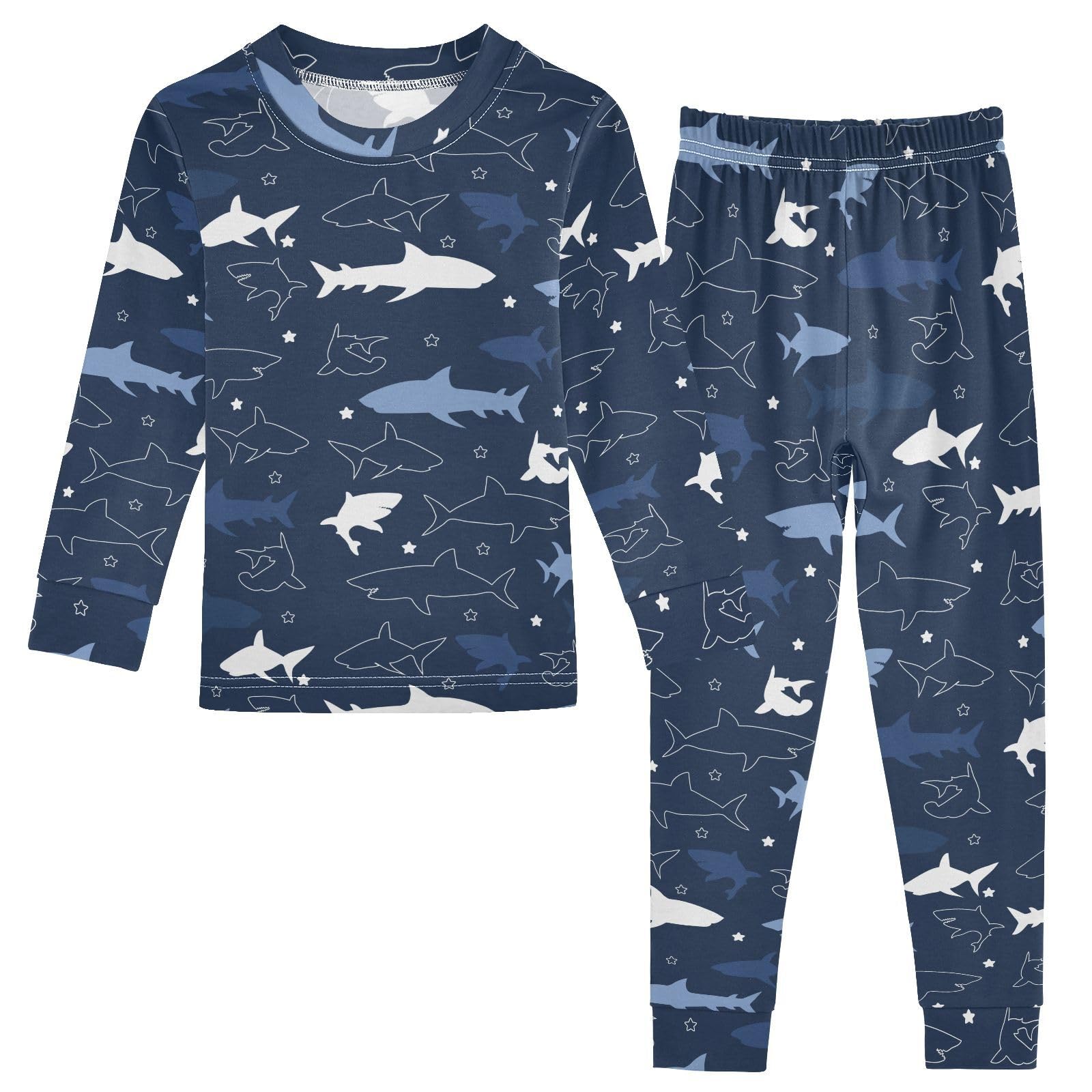 JHKKU Shark Pajamas Set Cotton 2 Piece Soft Comfy Pjs Long Sleeve Lounge Sleepwear 8Y